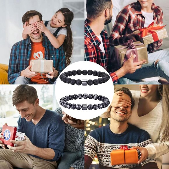 ⚡Rankeef Men2 Grey Lava rock Tiger Eye 8MM Natural Stone Crystal Beaded Bracelet - Picture 6 of 7